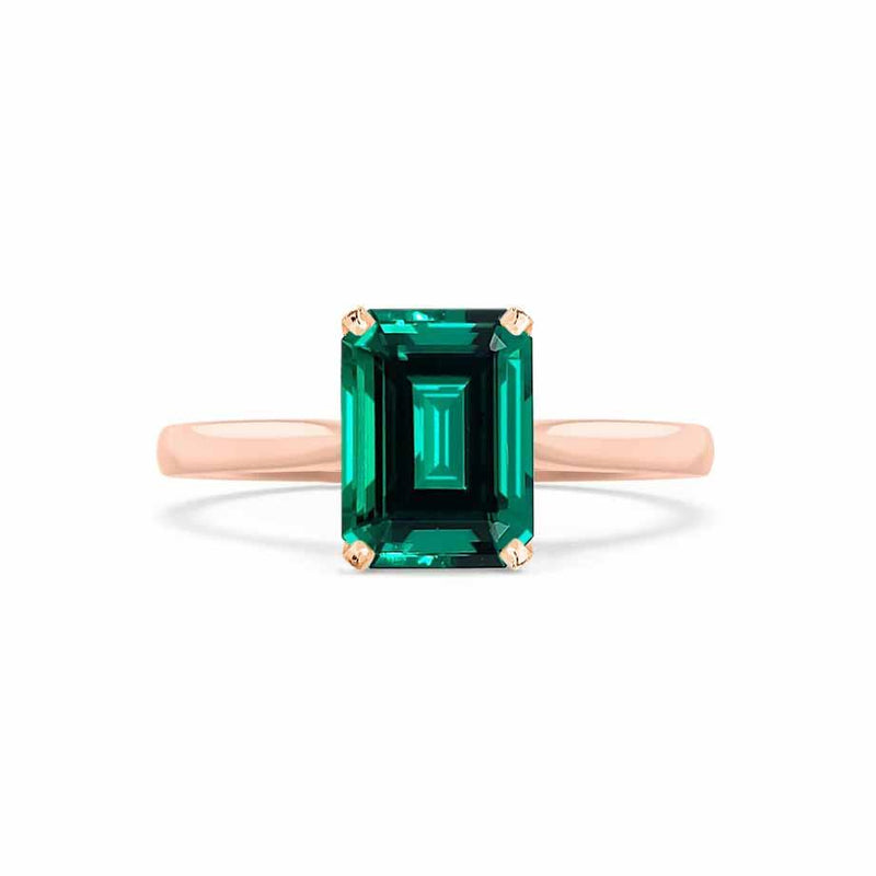 FLORENCE - Chatham® Green Emerald 18k Rose Gold Solitaire Ring Lily Arkwright