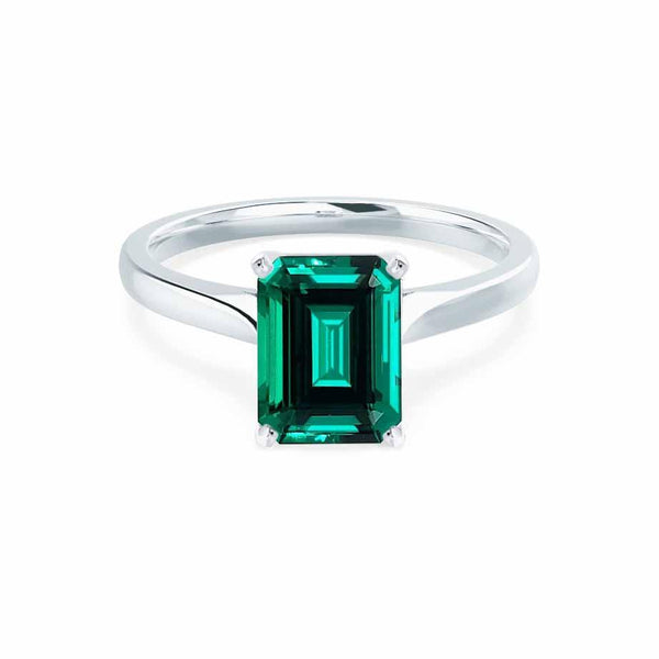 FLORENCE - Chatham® Green Emerald 18K White Gold Solitaire Ring Lily Arkwright