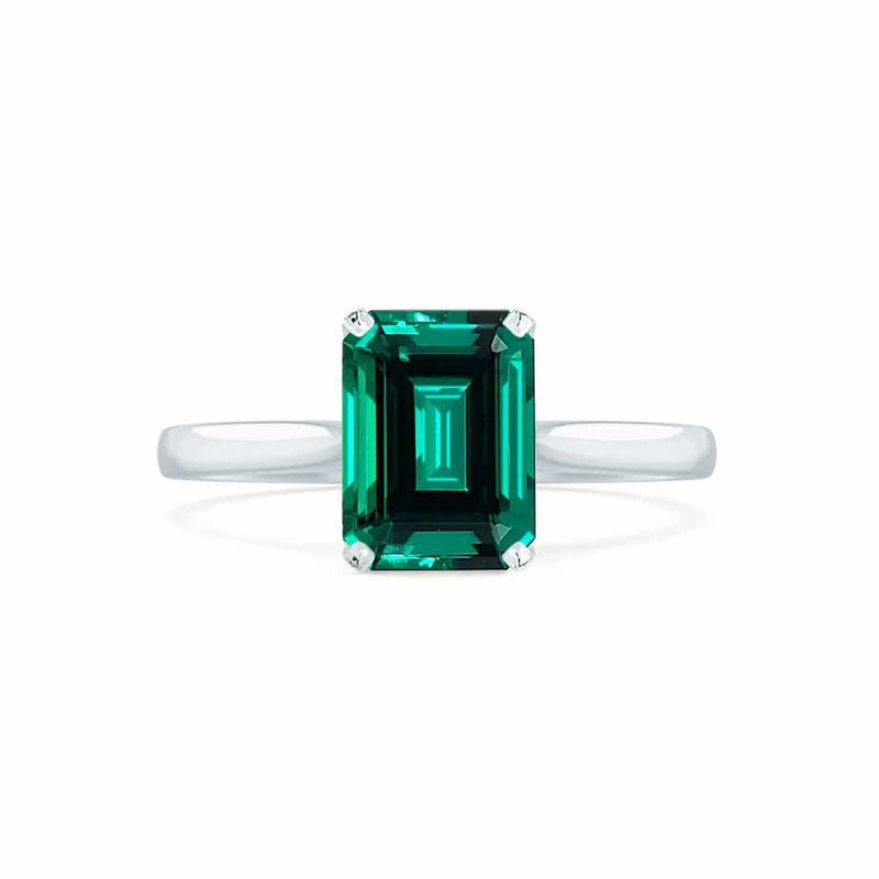 FLORENCE - Chatham® Green Emerald 18K White Gold Solitaire Ring Lily Arkwright