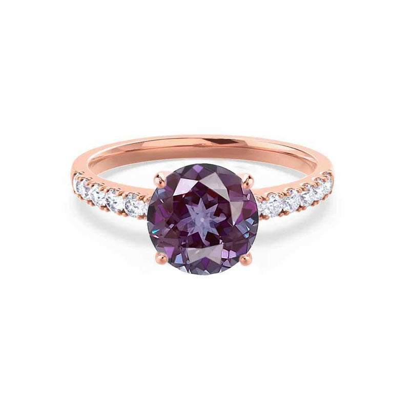 GISELLE - Chatham® Alexandrite & Diamond 18k Rose Gold Ring Engagement Ring Lily Arkwright