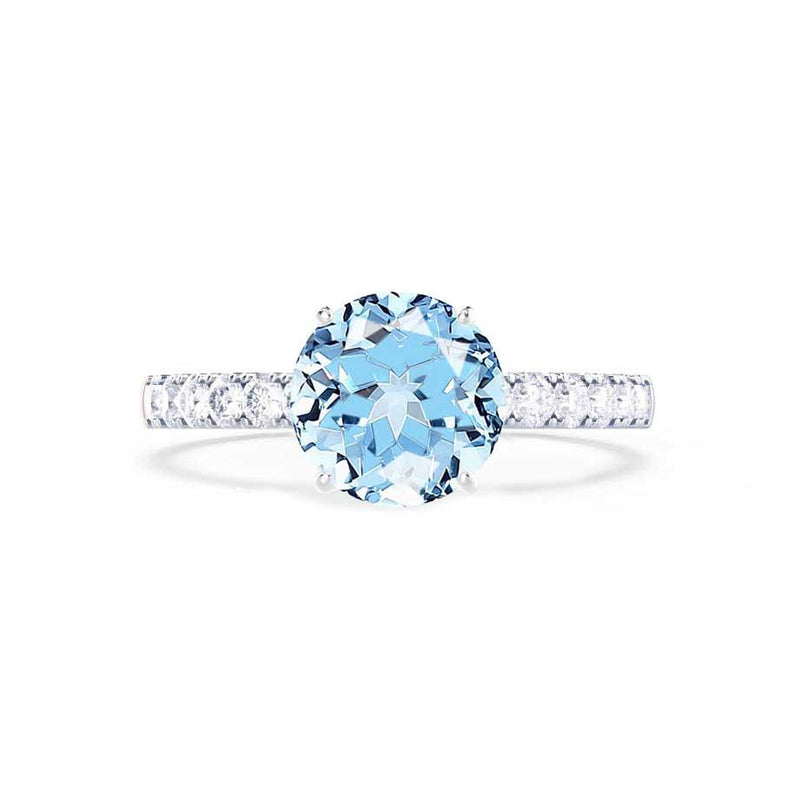GISELLE - Chatham® Aqua Spinel & Diamond 950 Platinum Ring Engagement Ring Lily Arkwright