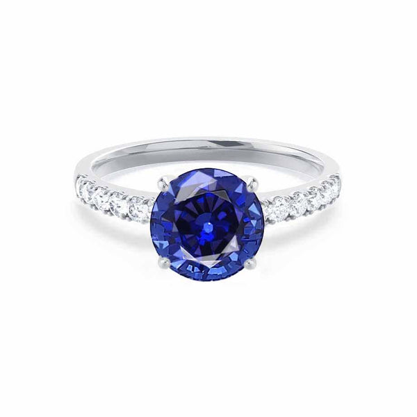 GISELLE - Chatham® Blue Sapphire & Diamond 18k White Gold Ring Engagement Ring Lily Arkwright