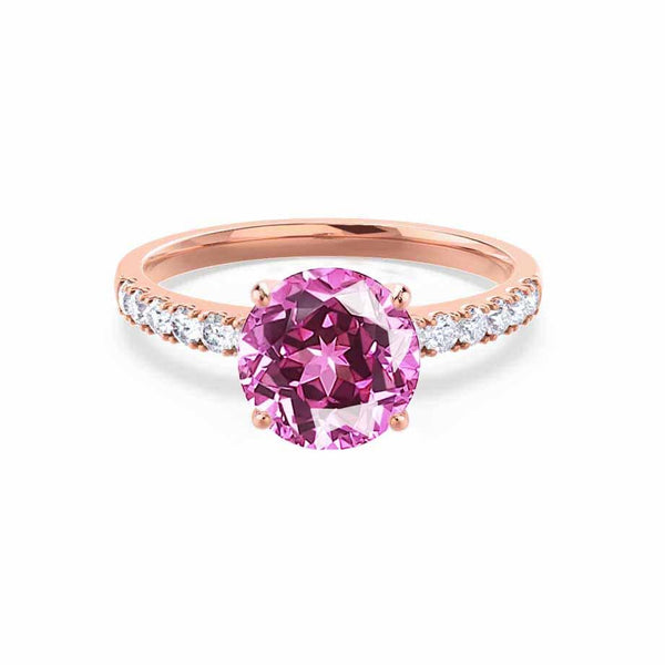 GISELLE - Chatham® Pink Sapphire & Diamond 18k Rose Gold Ring Engagement Ring Lily Arkwright