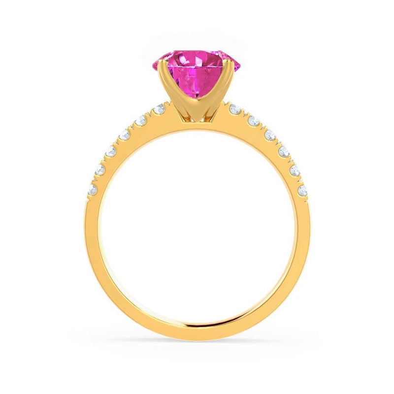 GISELLE - Chatham® Pink Sapphire & Diamond 18k Yellow Gold Ring Engagement Ring Lily Arkwright