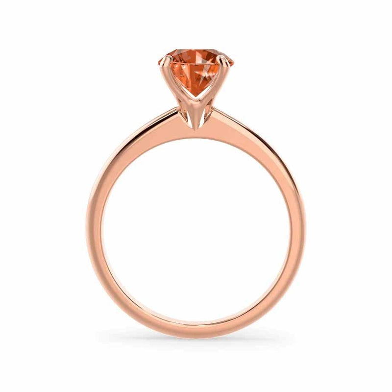 Grace brilliant round cut padparadscha sapphire and diamond engagement ring rose gold solitaire Lily Arkwright 
