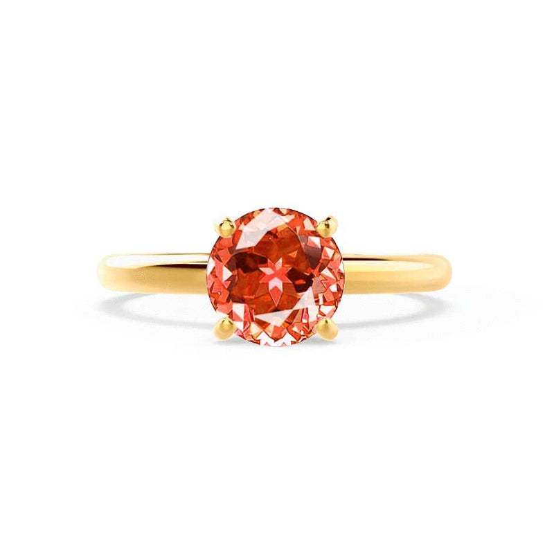 GRACE - Chatham Lab Grown Padparadscha Sapphire Solitaire 18k Yellow Gold Engagement Ring Lily Arkwright