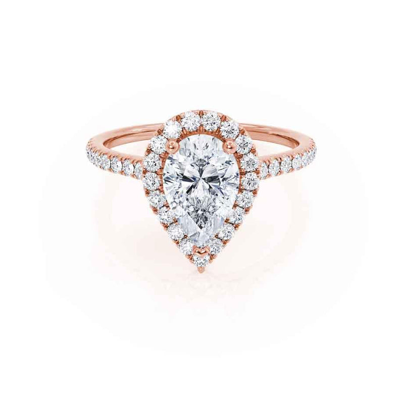 HARLOW Pear Moissanite Diamond 18k Rose Gold Halo – Lily