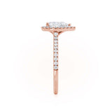Harlow Pear cut moissanite and diamond micro halo engagement ring 18k rose gold Lily Arkwright