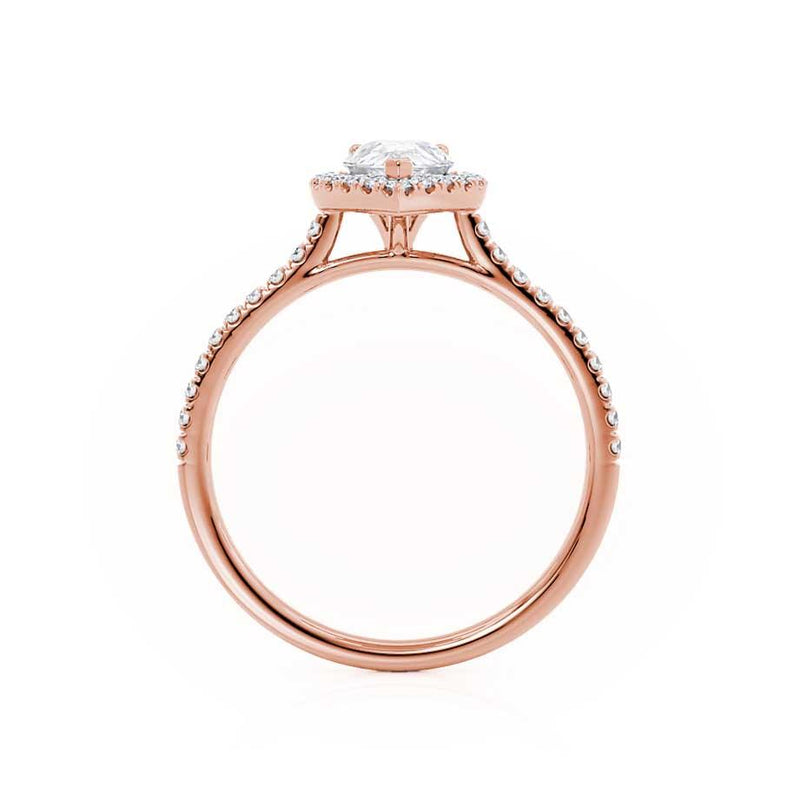 HARLOW Pear Moissanite Diamond 18k Rose Gold Halo – Lily