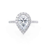 HARLOW - Pear Moissanite & Diamond 18k White Gold Halo Engagement Ring Lily Arkwright
