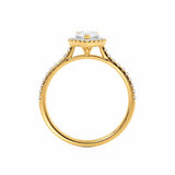Harlow yellow gold micro pave diamond Charles & Colvard Forever One pear moissanite diamond engagement ring Lily Arkwright