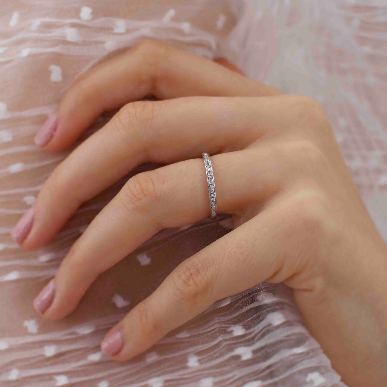 HARPER - Diamond Grain Set 18k White Gold Eternity Band | Lily