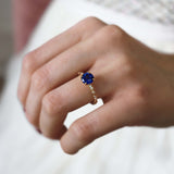 HOPE - Chatham® Round Blue Sapphire 18k Yellow Gold Shoulder Set Ring Engagement Ring Lily Arkwright