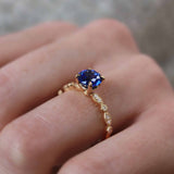 HOPE - Chatham® Round Blue Sapphire 18k White Gold Shoulder Set Ring Engagement Ring Lily Arkwright