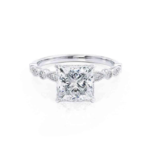 HOPE - Princess Moissanite & Diamond Platinum Vintage Shoulder Set Engagement Ring Lily Arkwright