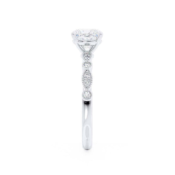 HOPE - Princess Moissanite & Diamond 18k White Gold Vintage Shoulder Set Engagement Ring Lily Arkwright
