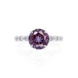 HOPE - Round Alexandrite 18k White Gold Shoulder Set Ring Engagement Ring Lily Arkwright