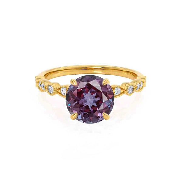 HOPE - Round Alexandrite 18k Yellow Gold Shoulder Set Ring Engagement Ring Lily Arkwright