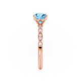 HOPE - Chatham® Round Aqua Spinel 18k Rose Gold Shoulder Set Ring Engagement Ring Lily Arkwright
