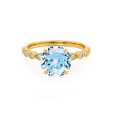 HOPE - Chatham® Round Aqua Spinel 18k Yellow Gold Shoulder Set Ring Engagement Ring Lily Arkwright