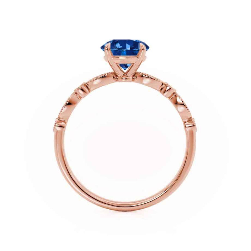 HOPE - Round Blue Sapphire 18k Rose Gold Shoulder Set Ring Engagement Ring Lily Arkwright