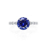 HOPE - Round Blue Sapphire 18k White Gold Shoulder Set Ring Engagement Ring Lily Arkwright