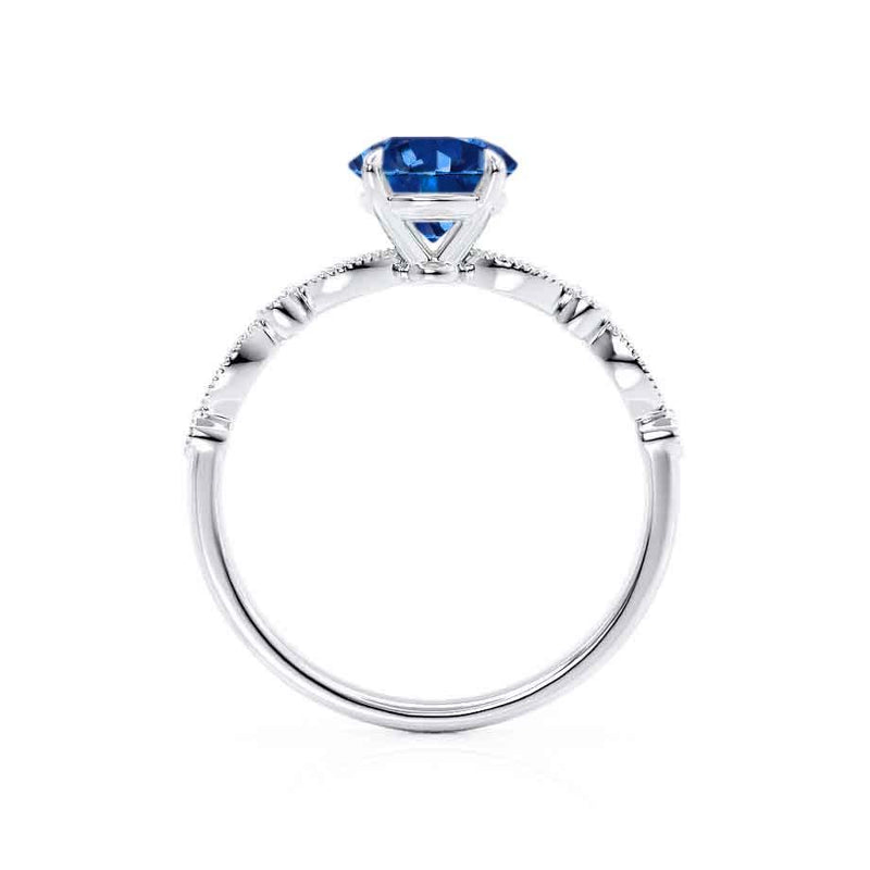 HOPE - Round Blue Sapphire 18k White Gold Shoulder Set Ring Engagement Ring Lily Arkwright