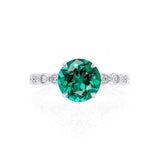 HOPE - Round Emerald 18k White Gold Shoulder Set Ring Engagement Ring Lily Arkwright