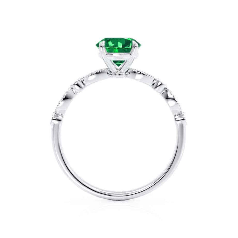 HOPE - Round Emerald 18k White Gold Shoulder Set Ring Engagement Ring Lily Arkwright