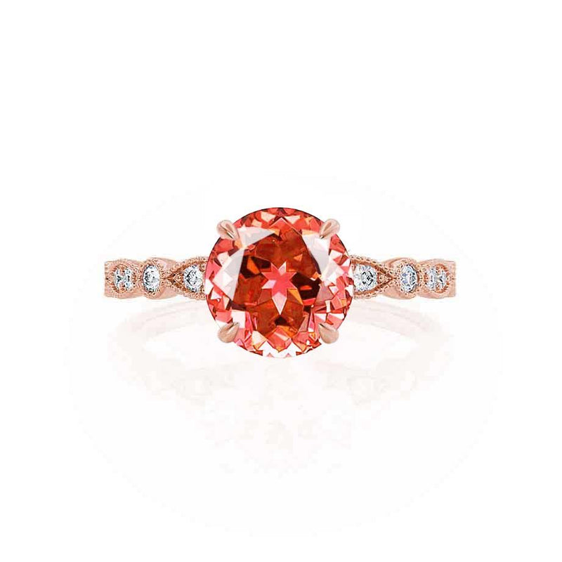 HOPE - Round Padparadscha 18k Rose Gold Shoulder Set Ring Engagement Ring Lily Arkwright