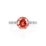 HOPE - Round Padparadscha 18k White Gold Shoulder Set Ring Engagement Ring Lily Arkwright