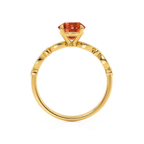 HOPE - Round Padparadscha 18k Yellow Gold Shoulder Set Ring Engagement Ring Lily Arkwright