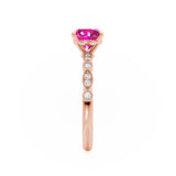 HOPE - Round Pink Sapphire 18k Rose Gold Shoulder Set Ring Engagement Ring Lily Arkwright