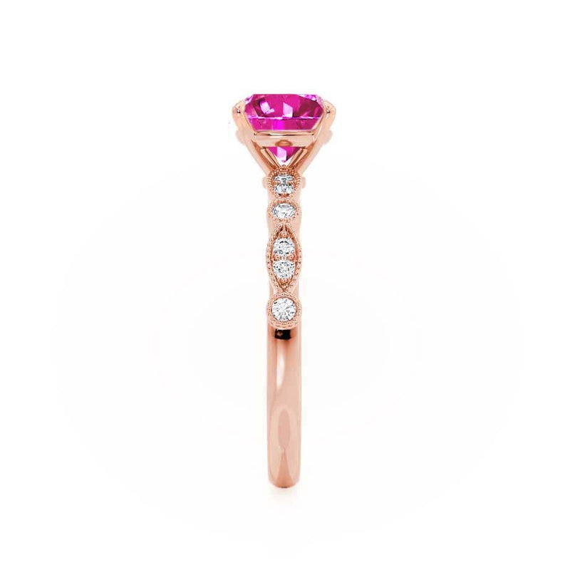 HOPE - Round Pink Sapphire 18k Rose Gold Shoulder Set Ring Engagement Ring Lily Arkwright