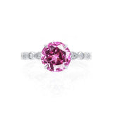 HOPE - Round Pink Sapphire 18k White Gold Shoulder Set Ring Engagement Ring Lily Arkwright