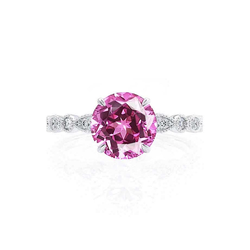 HOPE - Round Pink Sapphire 950 Platinum Shoulder Set Ring Engagement Ring Lily Arkwright