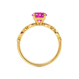 HOPE - Round Pink Sapphire 18k Yellow Gold Shoulder Set Ring Engagement Ring Lily Arkwright