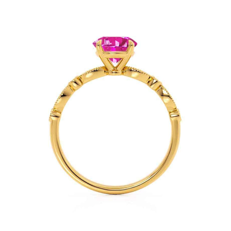 HOPE - Round Pink Sapphire 18k Yellow Gold Shoulder Set Ring Engagement Ring Lily Arkwright