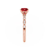 HOPE - Round Ruby 18k Rose Gold Shoulder Set Ring Engagement Ring Lily Arkwright