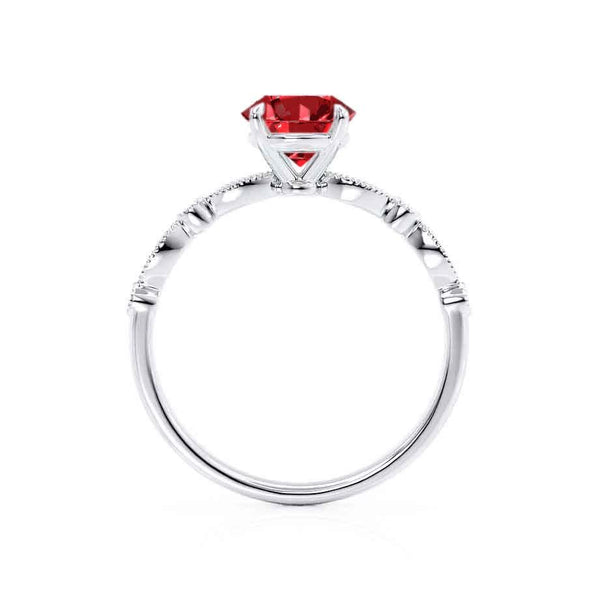 HOPE - Round Ruby 18k White Gold Shoulder Set Ring Engagement Ring Lily Arkwright