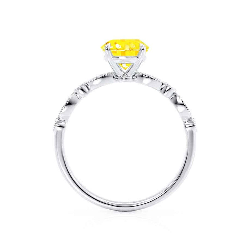 HOPE - Round Yellow Sapphire 18k White Gold Shoulder Set Ring Engagement Ring Lily Arkwright