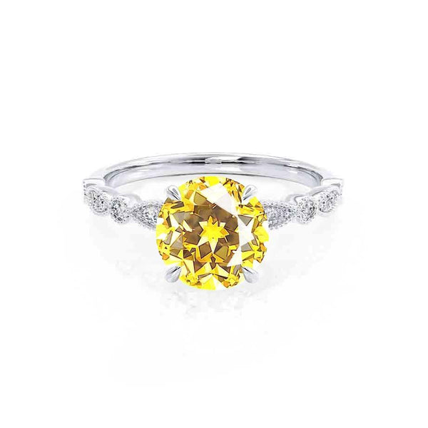 HOPE - Round Yellow Sapphire 950 Platinum Shoulder Set Ring Engagement Ring Lily Arkwright