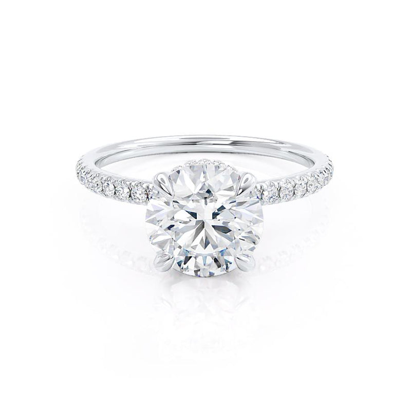 LIVELY - Round Moissanite & Diamond 950 Platinum Petite Hidden Halo Pavé Shoulder Set Ring Engagement Ring Lily Arkwright