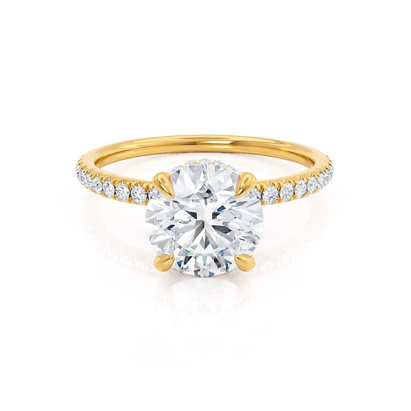 LIVELY - Round Natural Diamond 18k Yellow Gold Petite Hidden Halo Pavé Shoulder Set Ring Engagement Ring Lily Arkwright