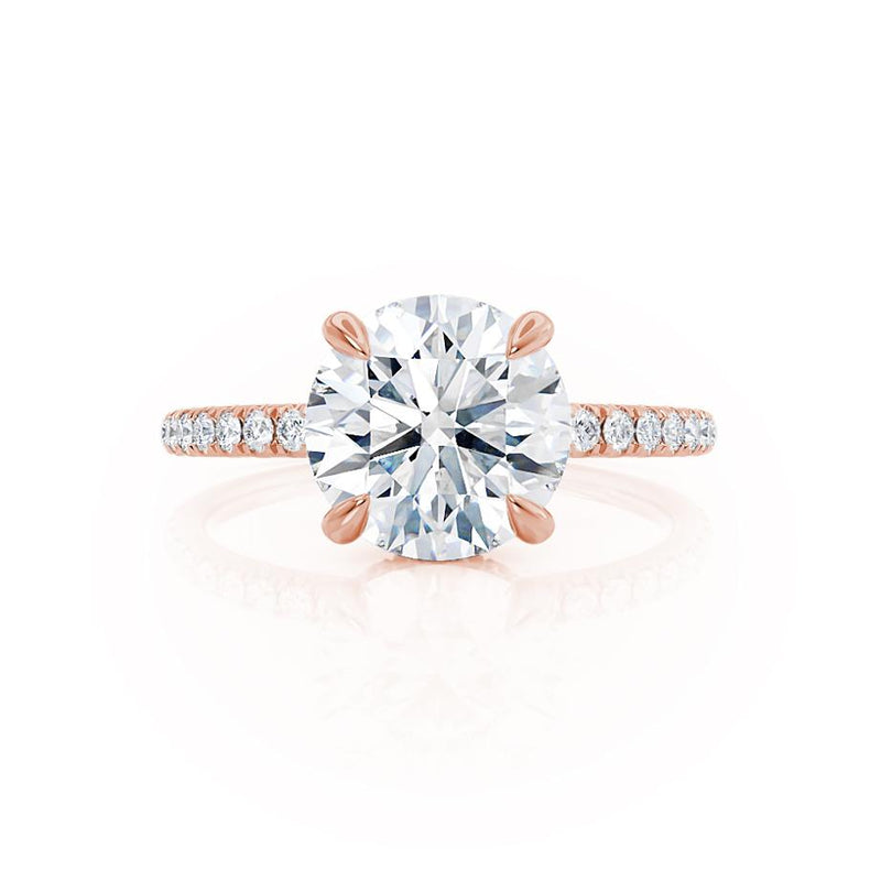 LIVELY - Round Moissanite & Diamond 18k Rose Gold Hidden Halo Micro Pavé Shoulder Set Ring Engagement Ring Lily Arkwright