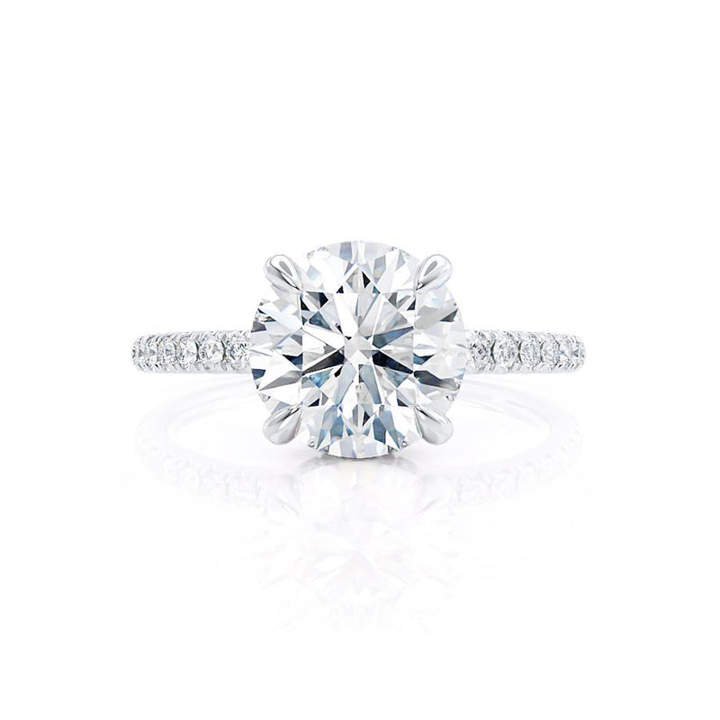 LIVELY - Round Natural Diamond 950 Platinum Petite Hidden Halo Pavé Shoulder Set Ring Engagement Ring Lily Arkwright