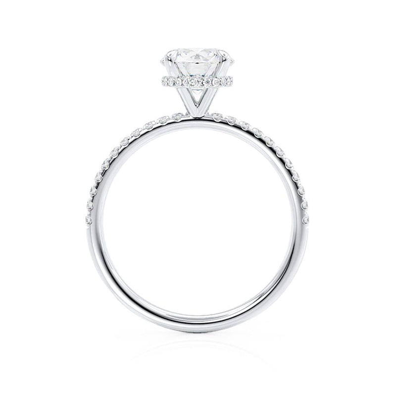 LIVELY - Round Natural Diamond 18k White Gold Petite Hidden Halo Pavé Shoulder Set Ring Engagement Ring Lily Arkwright