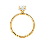 LIVELY - Round Lab Diamond 18k Yellow Gold Petite Hidden Halo Pavé Shoulder Set Ring Engagement Ring Lily Arkwright