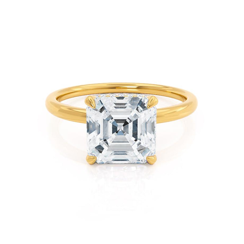 PARIS - Asscher Moissanite & Diamond 18k Yellow Gold Hidden Halo Engagement Ring Lily Arkwright
