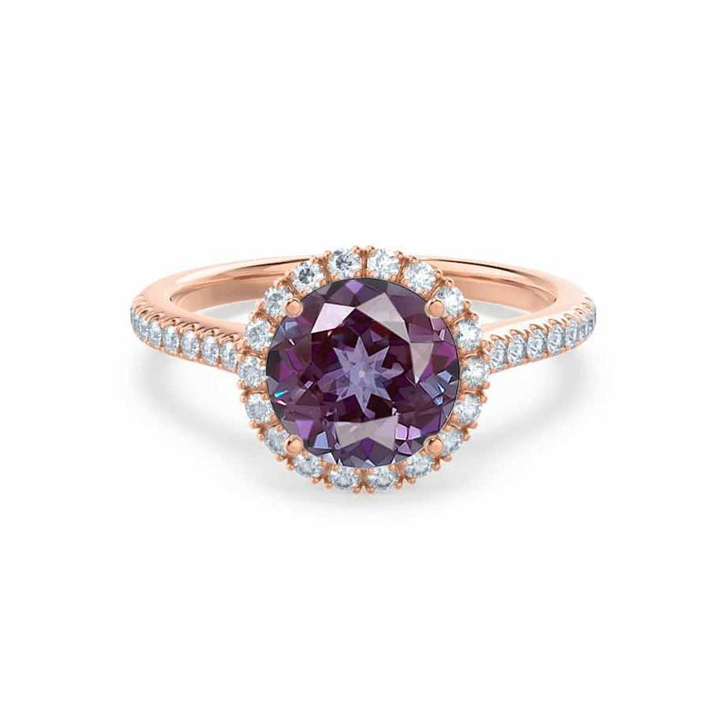 LAVENDER- Chatham Alexandrite & Diamond 18k Rose Gold Petite Halo Engagement Ring Lily Arkwright